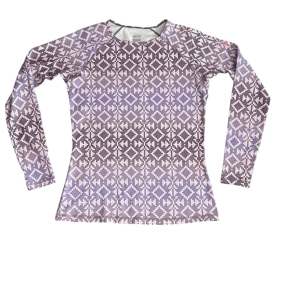 Nike Pro Hyperwarm Crew Long Sleeve Women's Large Ombré Pink Purple 485692-563